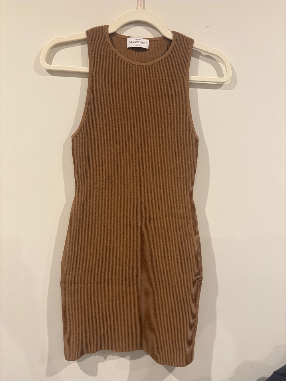 Babaton Sculpt Knit Ribbed Tank Dress in Brown